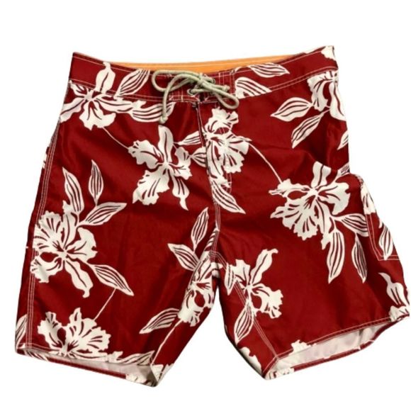 J.Crew Mens Red Lotus Flower Swim Trunks Boardshorts Sz 36 - Picture 6 of 6